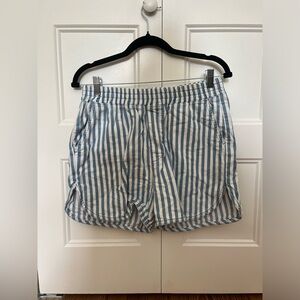 blue and white striped shorts